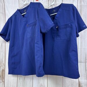 Dickies Balance Scrubs V-Neck Tops Comfort Medical Set of 2 Dark Blue Medium